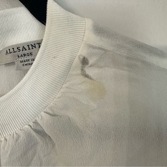 All Saints White Long Buttoned Sleeve Crewneck 100% Cupro Dress Sz L GUC - Picture 4 of 12